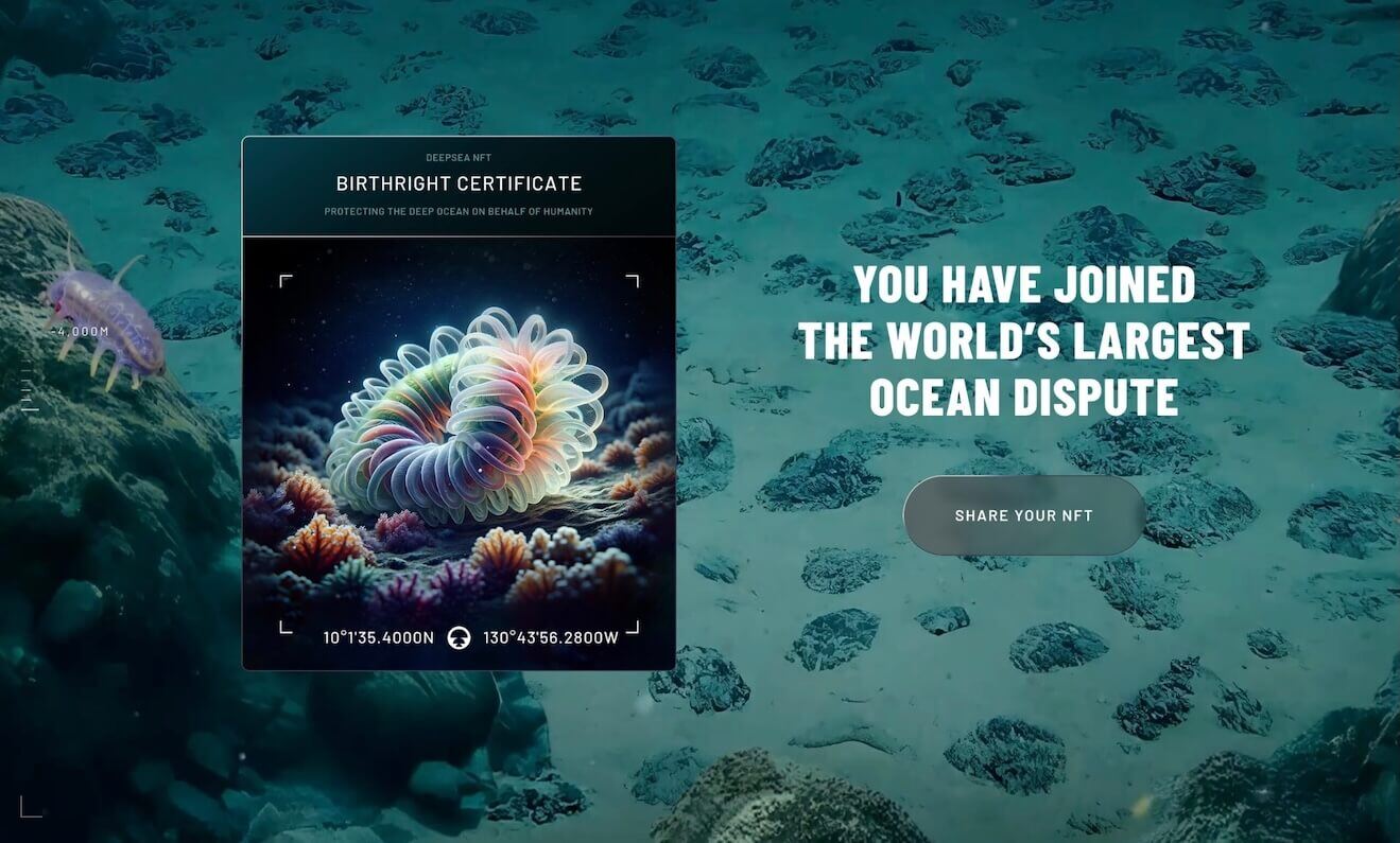 A Deep Rising NFT, with the text 'You have joined the world's largest ocean dispute'