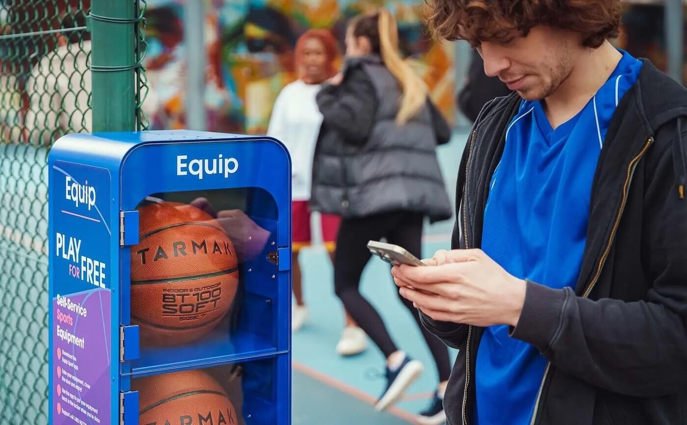 Person using an app to unlock an Equip rental unit