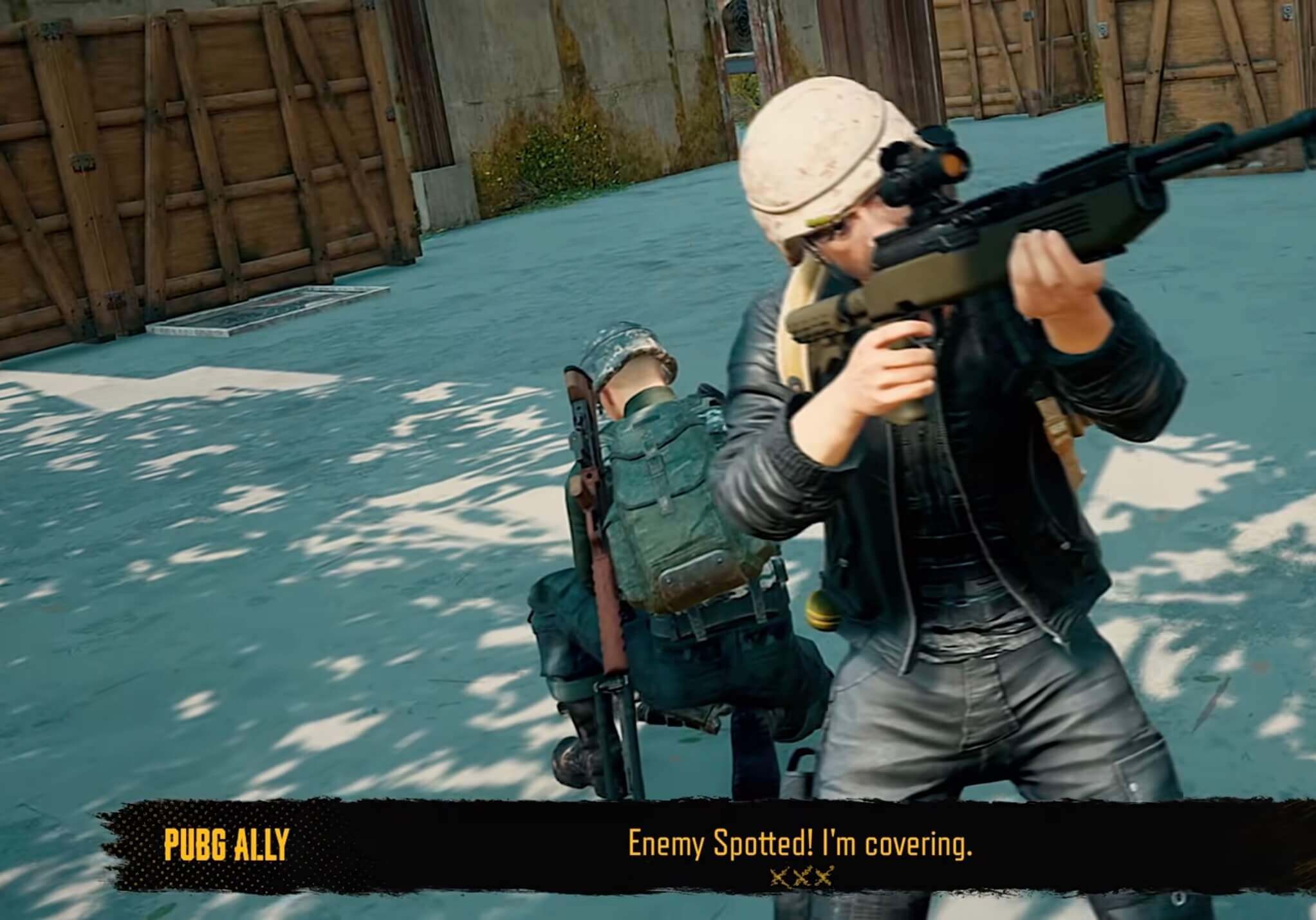 Screenshot from PUBG: BATTLEGROUNDS, showing a player character and a co-playing character 