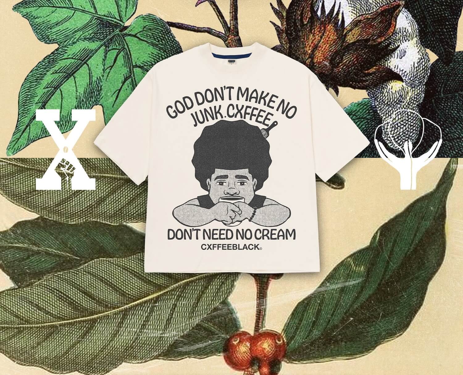 Illustration of a Black person on a t-shirt with the text 'God don't make no junk' 