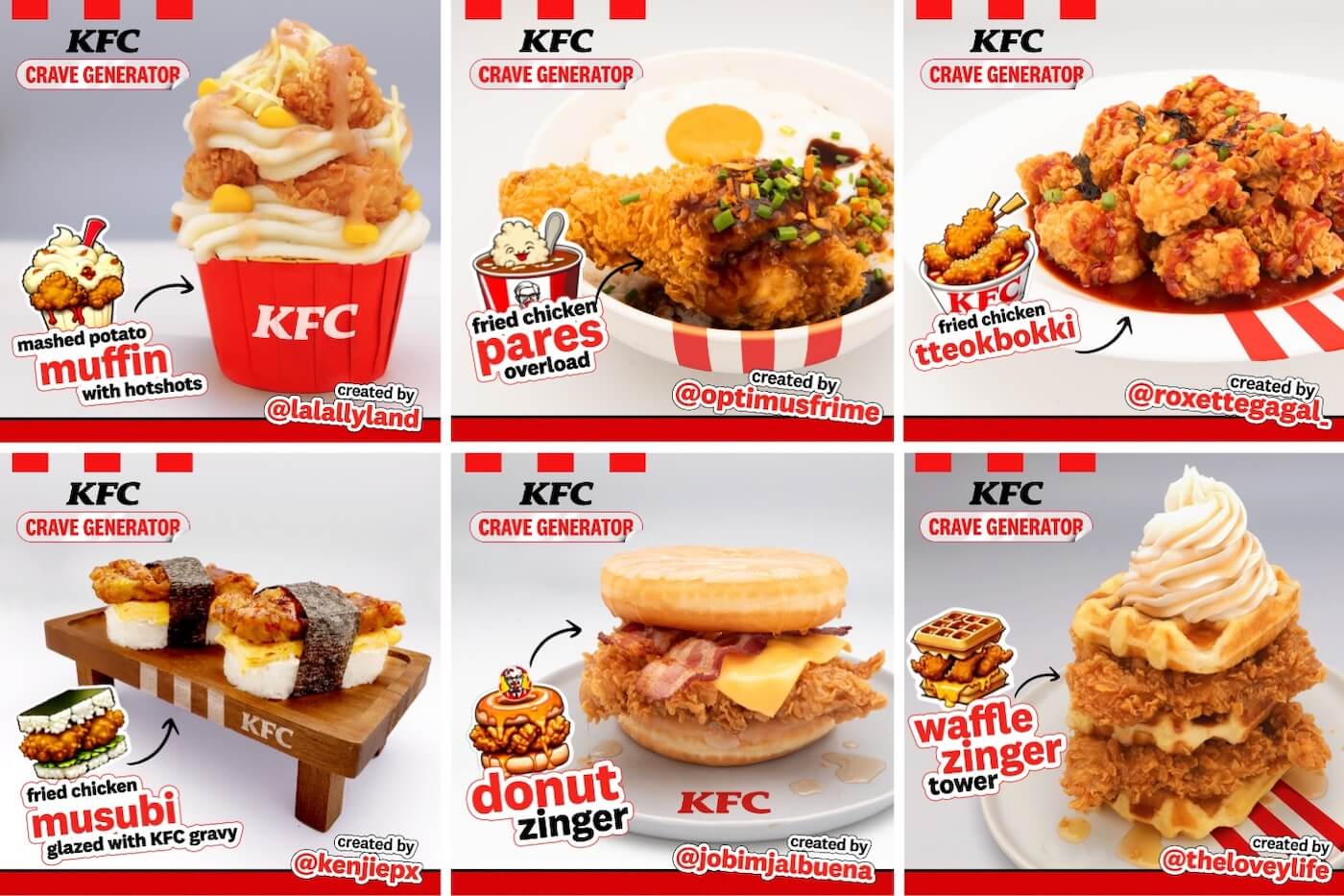Six snacks created using KFC's Crave Generator 