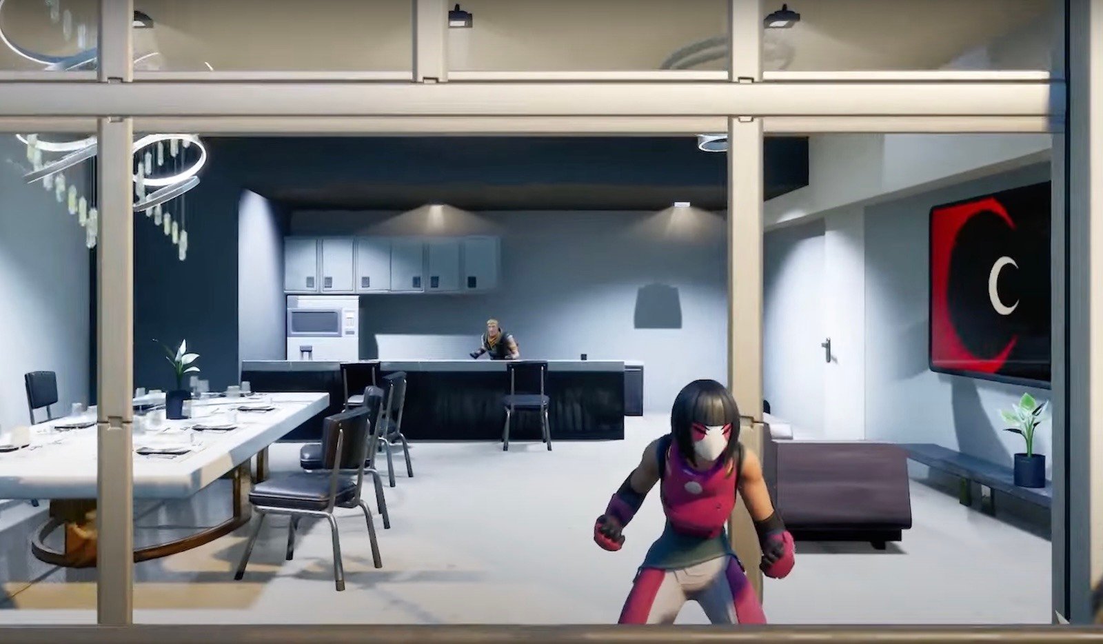 Two players inside an apartment on Fortnite