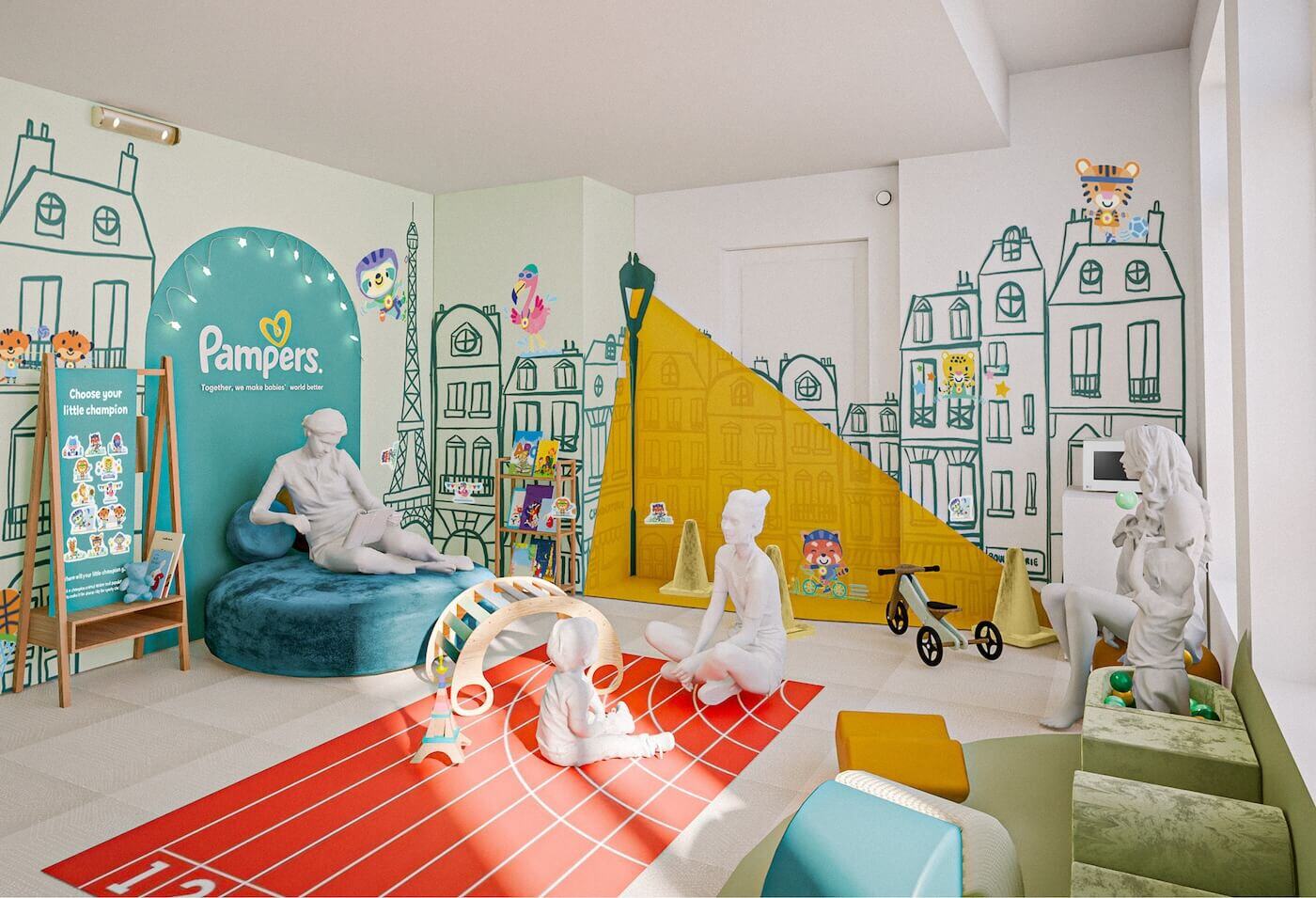 Artist's rendition of a Pampers-branded nursery at the upcoming Olympics