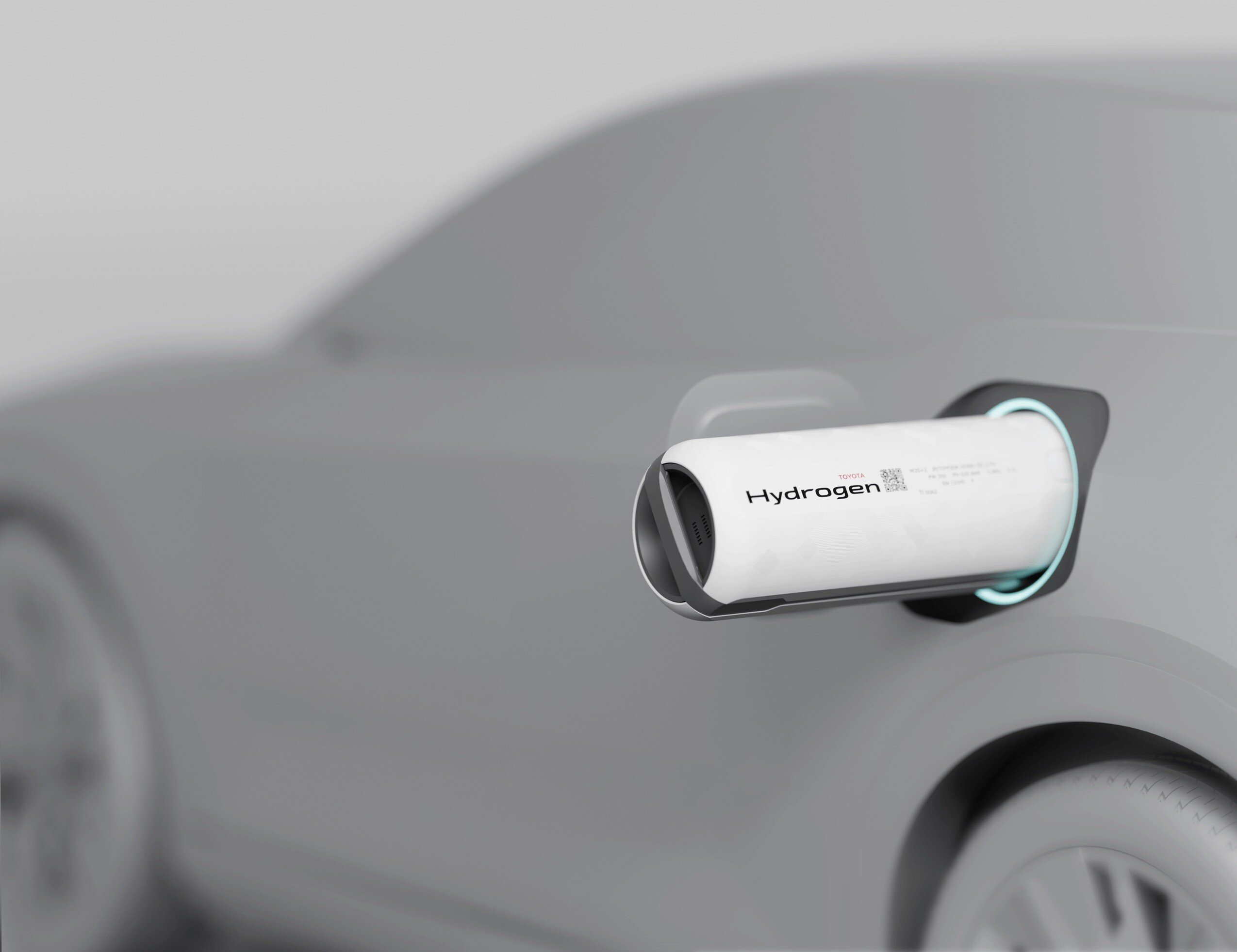 A cylindrical cartridge of hydrogen plugged into a car 